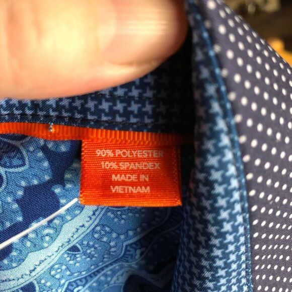 Tallia Navy Blue & White Polka Dot Button Front Paisley Flip Cuff Shirt - S - Picture 13 of 13